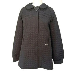 RARE BETSEY JOHNSON Black Quilted Swing Coat / Raincoat - size small